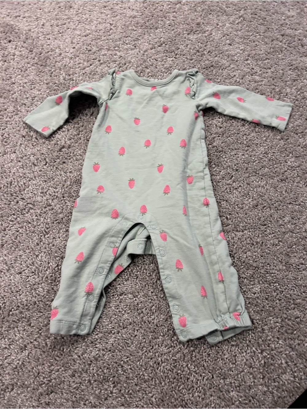 Carter's Sage One-Piece with Pink Strawberry Print